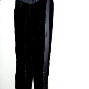 Rebecca Taylor Black Velvet Jogger Pants Size 6 Silk Trim Pull-On